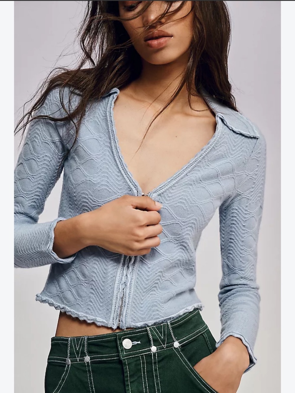BOGO! Anthropologie Zip Up Textured Cardigan Sweater Blue Medium